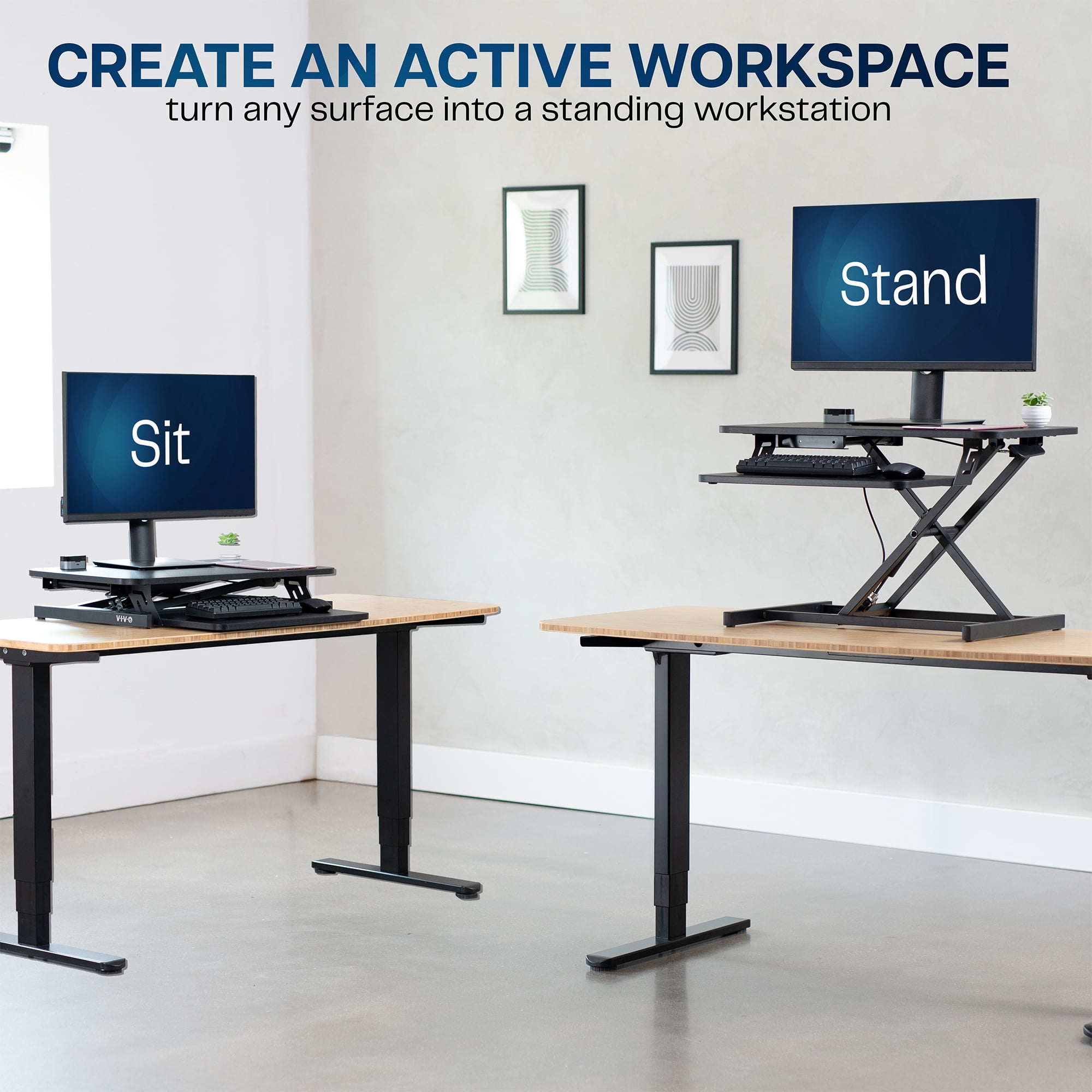 VIVO Black Height Adjustable 28" Standing Desk Monitor Riser, Sit Stand Tabletop