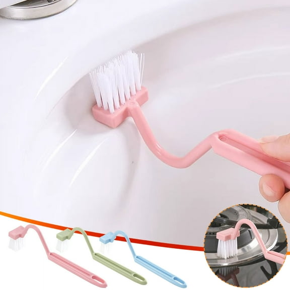 AZXY Scrub Brush with Handle,Scrub Brushes for Cleaning Floors,Cleaning Brushes for Bathroom,S-Shaped Bathroom Gap Cleaning Brush Pink