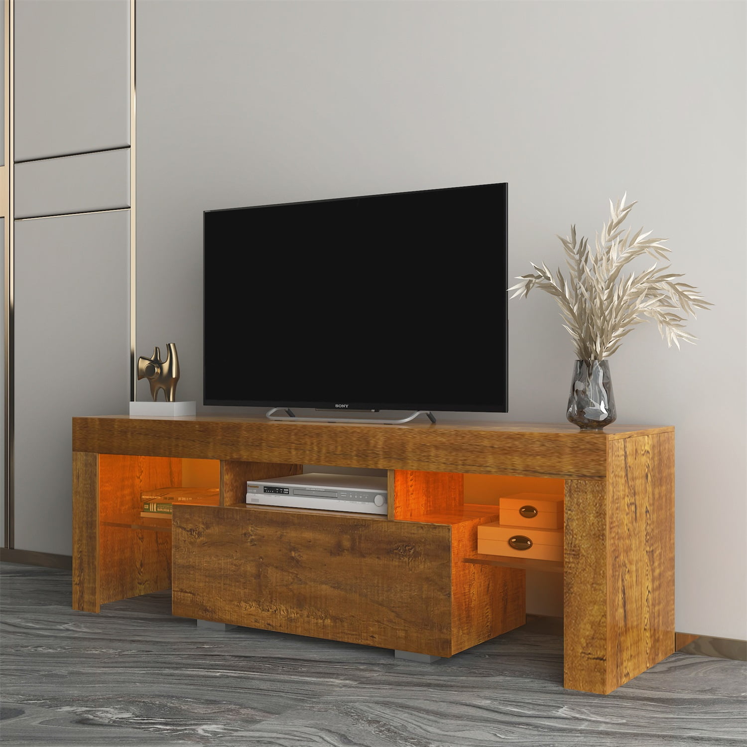 Kadyn 55 Inch Modern Tv Stand 20 Color LED Tv Stand, Tv Stands for 55 Inch Tv with Storage, LED Entertainment Center for Living Room, Walnut Kadyn 55 Inch Modern Tv Stand 20 Color LED Tv Stand, Tv Stands for 55 Inch Tv with Storage, LED Entertainment Center for Living Room, Walnut