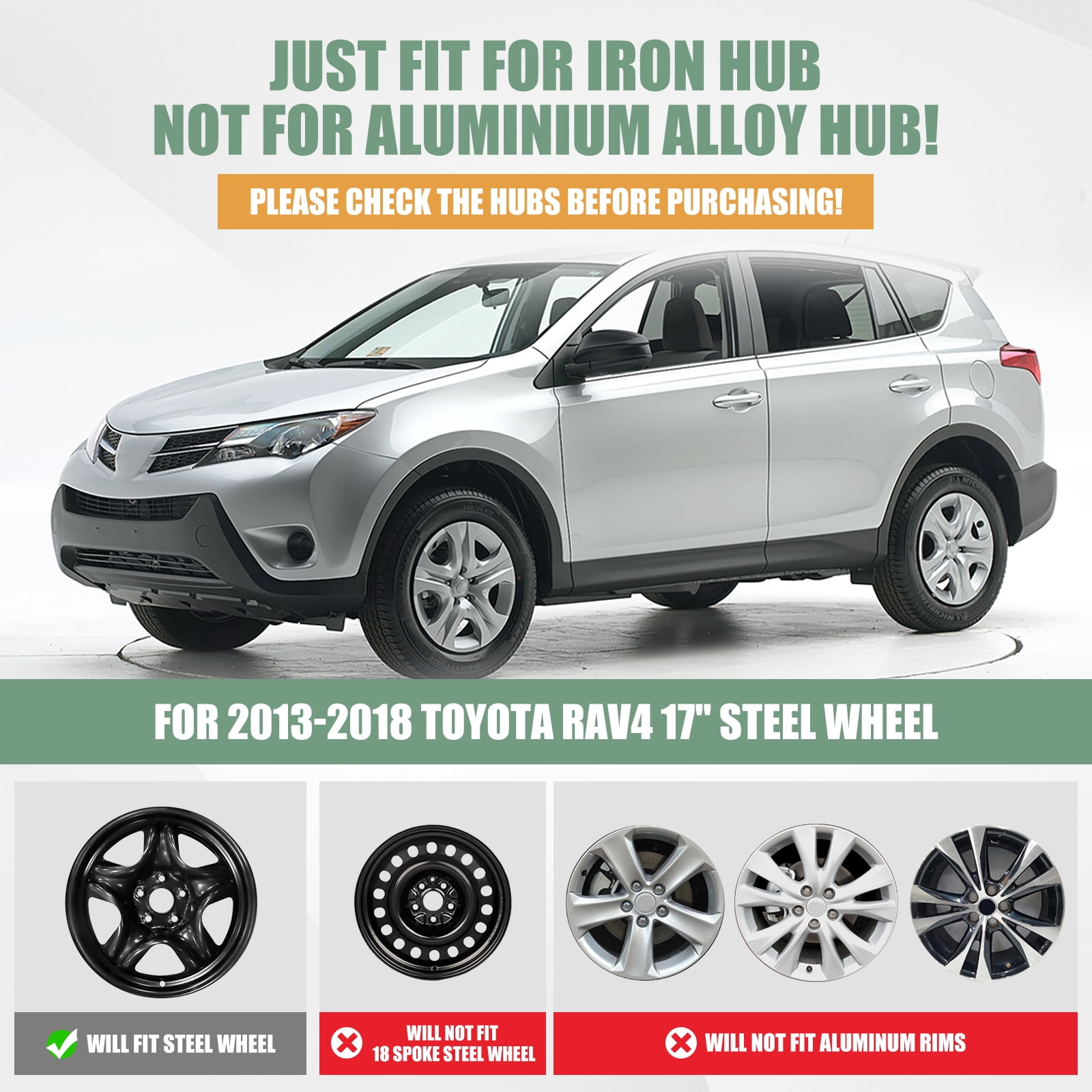 17 inch Set of 4 Wheel Covers Hubcaps Fits for 2013-2018 Toyota Rav4,Heavy Duty PP Material,Silver Lacquer & Black Lacquer