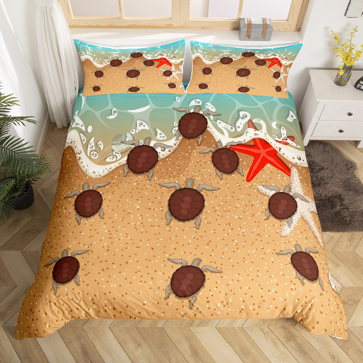 Sea Turtle Duvet Cover Full Ocean Bedding Set Hawaii Beach Tropical