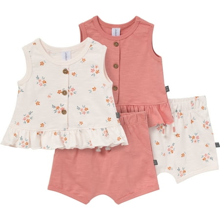 Modern Moments by Gerber Baby Girl Peplum Top and Short Sets, 4-Piece, Sizes 0/3 Months - 24 Months