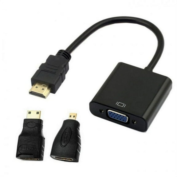 CY HDMI Source to VGA Female Output Cable with Micro Mini HDMI Adapter for Projector Monitor PC Laptop Black