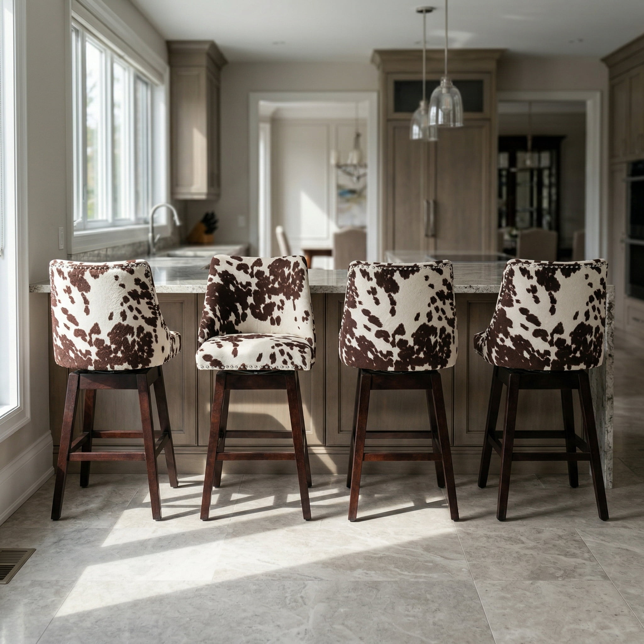 Guyou 27.5"Counter Height Bar Stools Set of 2, Nailhead Trim Velvet Barstools with Back and Wood Legs, 360°Swivel Upholstered Stool Chairs for Kitchen Island Breakfast Bar Restaurant, Cow