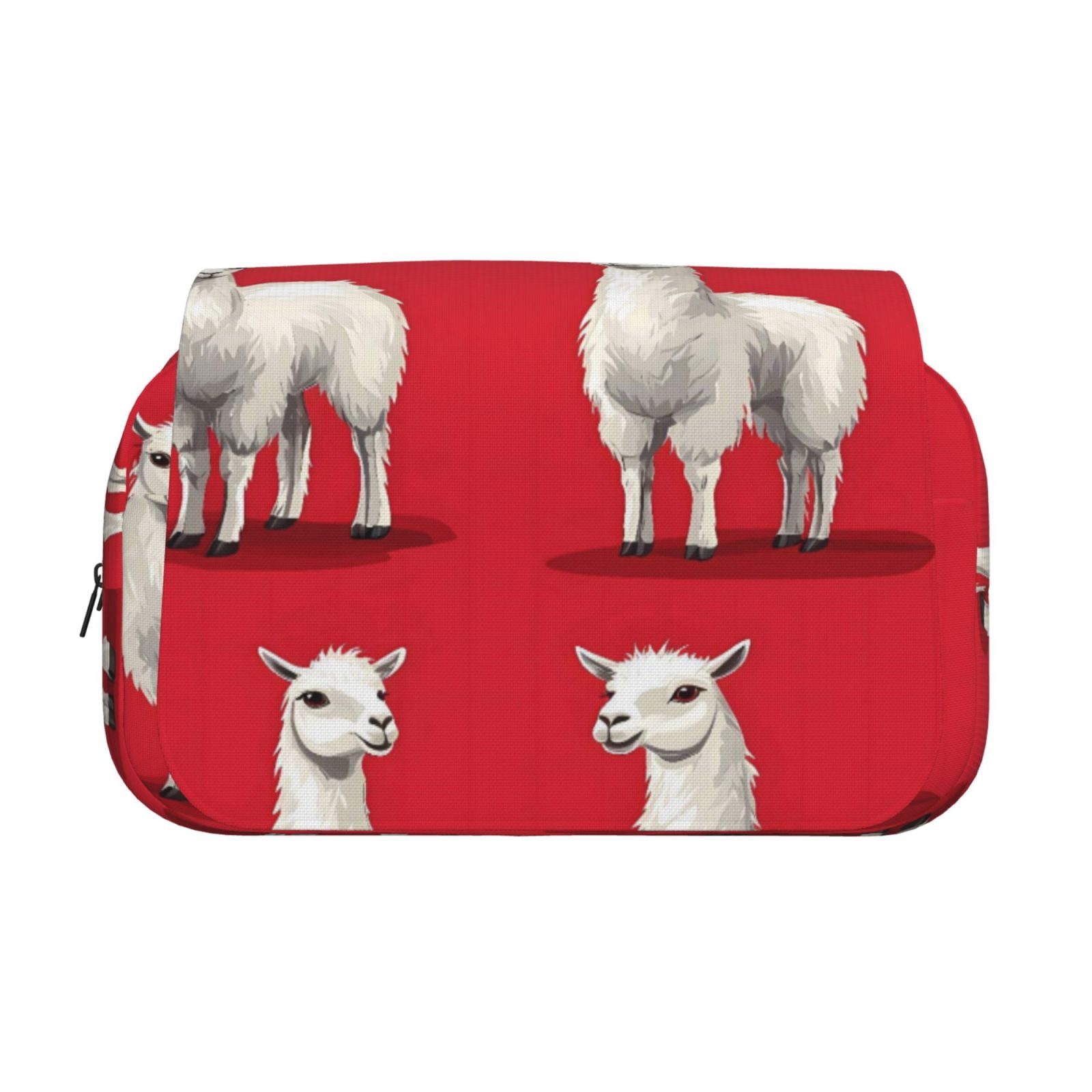 Large-Capacity Flip-Top Double-Layer Pencil Case, Multi-Functional Pocket Pen Case, Durable Stationery Organizer Alpaca On A Red Background