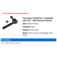 thumbnail image 2 of Front Outer Tie Rod End - Compatible with 1997 - 2005 Chevy Venture 1998 1999 2000 2001 2002 2003 2004, 2 of 2