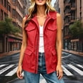 thumbnail image 5 of Women's Solid Fall Winter Utility Vest, Drawstring Waist Sleeveless Jacket, Cargo Vest with Multi Pockets for Outdoor Daily Casual Outfits Red S(S), 5 of 8