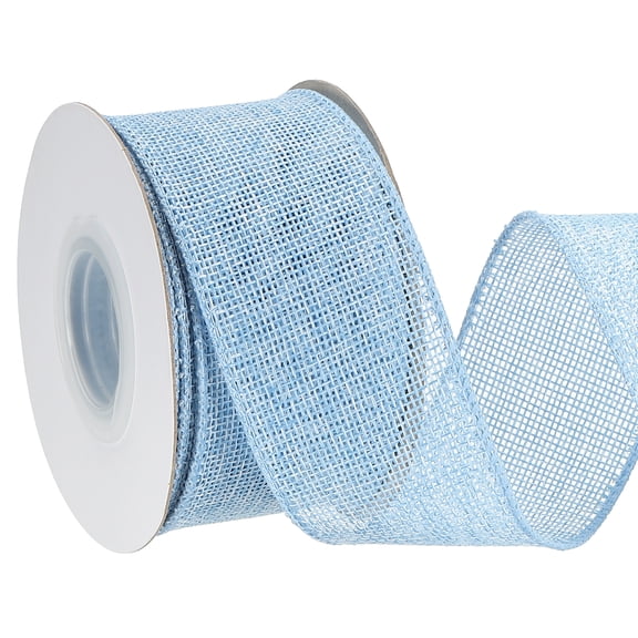 Uxcell Burlap Wired Ribbon Natural Jute Wired Edge Ribbons Solid Rustic Ribbon with Iron Wire for Crafts Gift Wrapping Light Blue 2 in