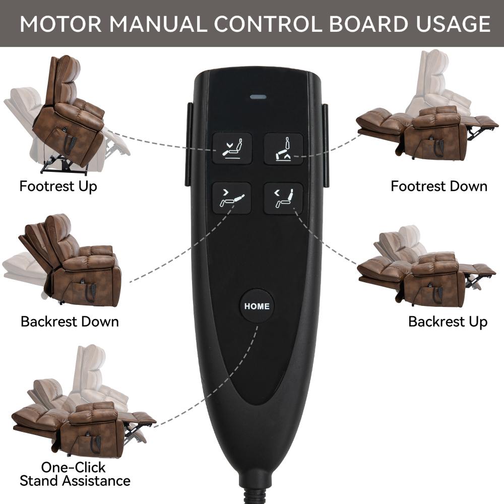 Heavy Duty Power Lift Recliner 350LBS,  Light Brown Leatheraire with Heat Massage, Infinite Positions & Hidden Cup Holders