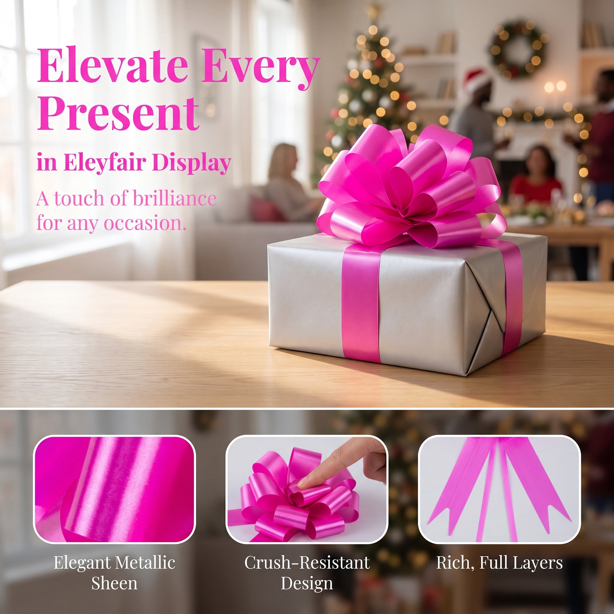 Unique Bargains Crush-Resistant Metallic Bows for Gift Wrapping and Decoration Rose Red