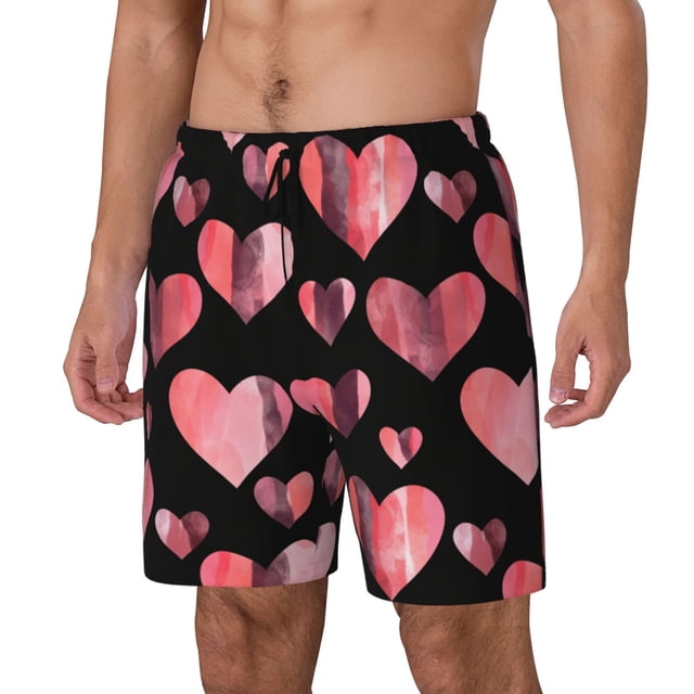 Balery Hearts Bañador para hombre, shorts de playa de secado rápido con entrepierna y forro de compresión-Small