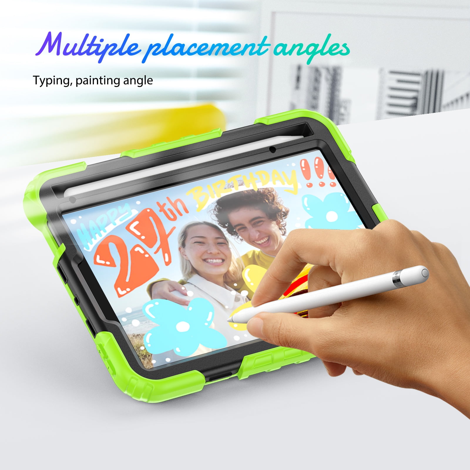 Shockproof Case for Apple iPad mini 6 /7 8.3" with Build In Screen Protector, Rugged Rotating Stand Shoulder Strap Pencil Holder Kids Friendly Bumper Case for Apple iPad mini 6/ Mini 7, Green