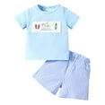 thumbnail image 2 of Children's Round Neck Short Sleeved Shirt With Elastic Waist And Striped Shorts Two-piece Set, 2 of 3