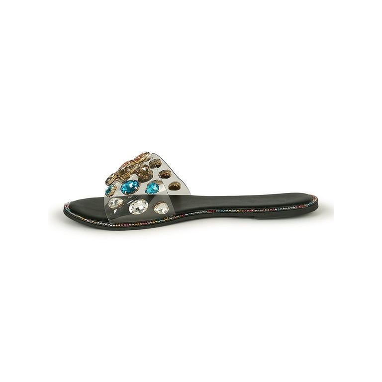 Jewel embellished clearance slide sandals