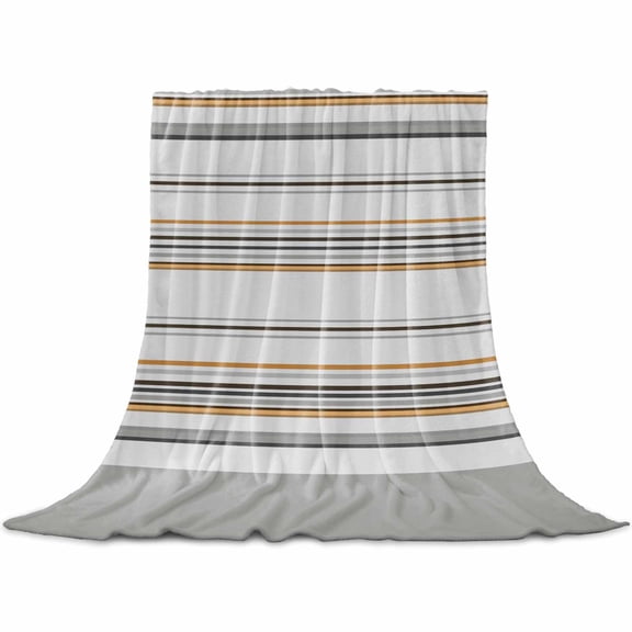 Grey Orange Thin Line Flannel Blanket for Bed, Geometric Gray Stripes Soft Cozy Warm Couch Throw Blanket, Lightweight Fluffy Plush Bedding Blankets for Sofa Decor All Season 50"x60"