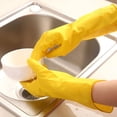 thumbnail image 5 of 3 Pairs Reusable Household Cleaning Dishwashing Kitchen Glove, Long Sleeve Thick Latex Working, Painting, Gardening Gloves,Pet Care(Size L,Yellow), 5 of 10