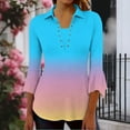 thumbnail image 4 of Clearance under 10$ Sevevn Women's Casual Printed 3/4 Sleeve Comfortable Blouse Button Decoration Lapel Fashionable Tops Deal of the Week Sky Blue XXL, 4 of 7