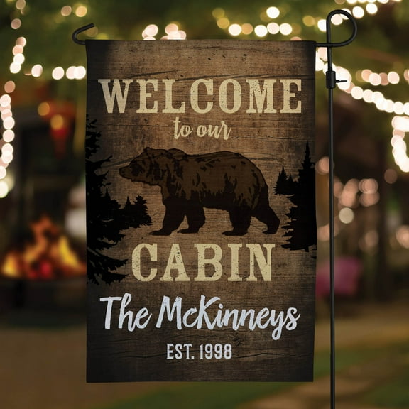 Welcome to Our Cabin Personalized Garden Flag