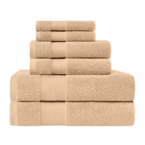 Superior Aria Turkish Cotton 6-Piece Towel Set, Ultra Soft Heavyweight Towels, Hazelnut
