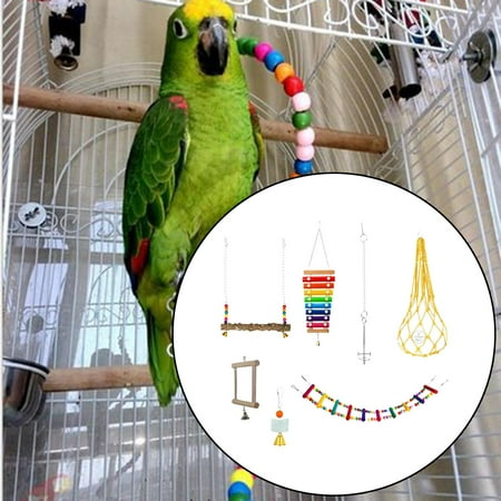 7pcs Bird Parrot Toys, Hanging Toy, Beads Ball Bell Toy Bird Cage Toys Chewing Parrots, Parakeets Cockatiels, , Finches