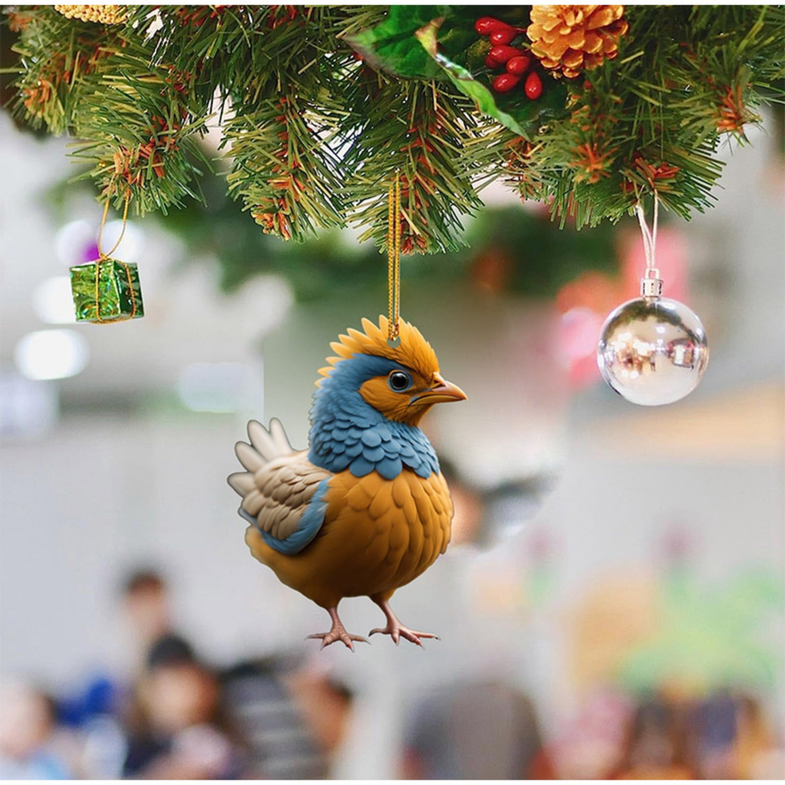 Christmas Tree Ornaments,Acrylic Christmas Tree Chicken Decorations,Colorful Chicken Hanging Ornaments,Farmhouse Hanging Decor for Xmas Tree Decoration Holiday Parties Craft Supplies,6PCS