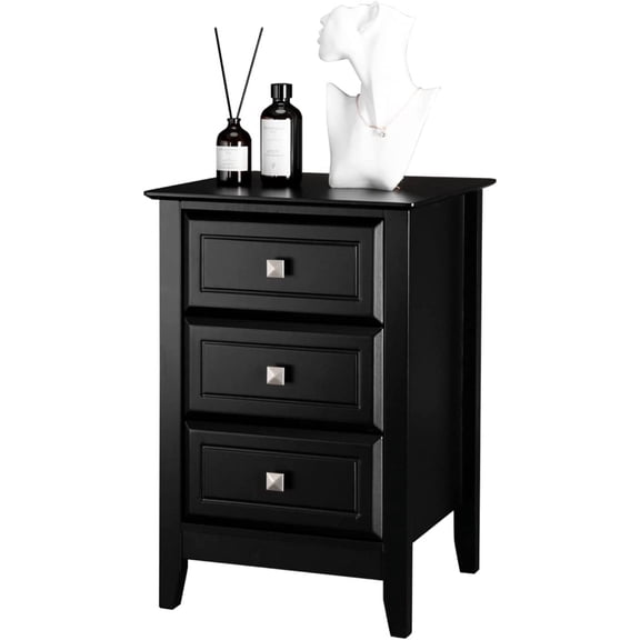 VINGLI Nightstand with 3 Drawers, Modern Bedroom Bed Side Table Black
