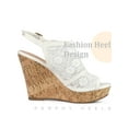 thumbnail image 3 of BLISSFUL STEP Women's Shoes Lace Platform Wedge Slingback Open Toe Buckle Sandals  White 10, 3 of 6