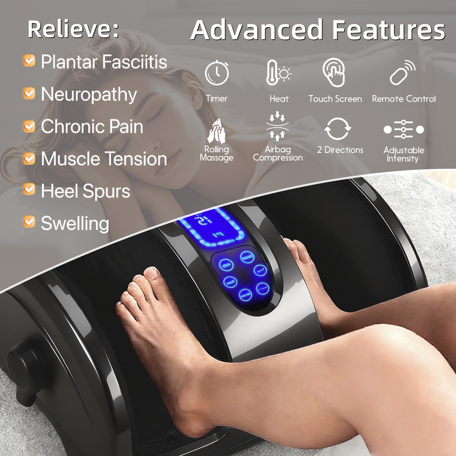 Shiatsu Foot Massager with Heat Deep Kneading Foot and Calf Leg Massager Machine for Relaxation, Muscle Pain Relief Massage (Black)