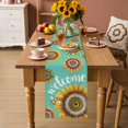 thumbnail image 2 of Welcome Table Runner 70 Inches, Summer Sunflowers Bohemia Floral Country Teal Green Bed Runner Dresser Scarves Tabletop for Indoor Outdoor Parties/Ceremony/Banquet, 13" x 70", 2 of 9
