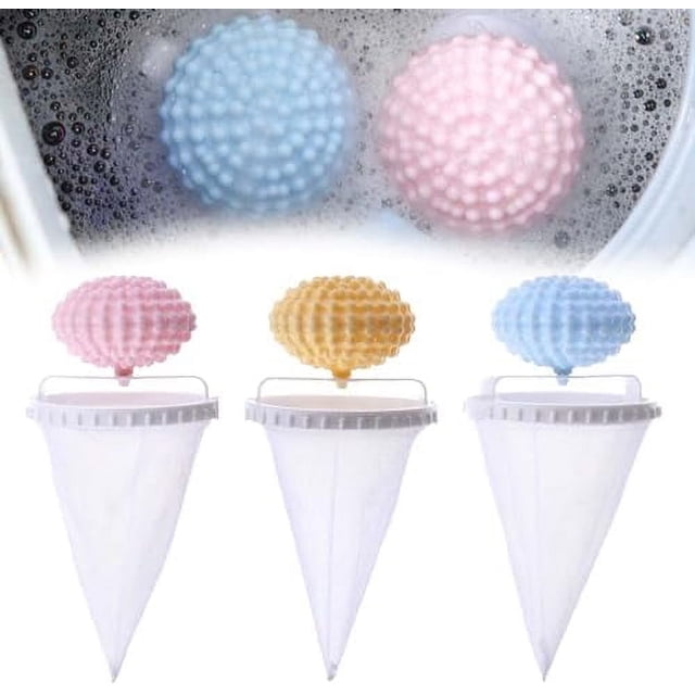 Floating Hair Filtering Mesh Removal, Lint Catcher for Washing Machine with Silicone Sticky Ball, Pet Hair Catcher Mesh Bag Washing Machine Hair Catcher Tool for Pet Dog Hair Remover (3, Mix) Mix Mix