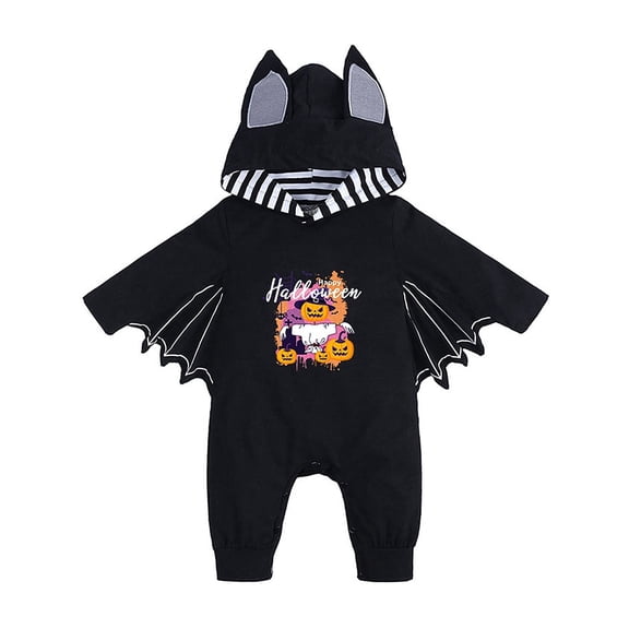 WIBACKER 0-18M Bat Halloween Costumes for Newborn Baby Boy, Pumpkin Cosplay Hoodie Romper for Infant Girls
