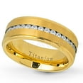 thumbnail image 2 of Titanium Mens Wedding Band - Comfort Fit Brushed Finish Yellow Gold IP Eternity CZ Center Titanium Anniversary Ring -#586WFs10, 2 of 6