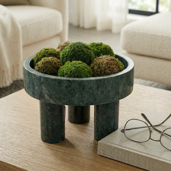 Elegant Marble Basin on Three Feet for Coffee Table Centerpiece Decorations - Decorative Bowl Accents for Home Decor and Kitchen Counter - Elevated Bowl for Accessories, Key and Candy - 6", Green