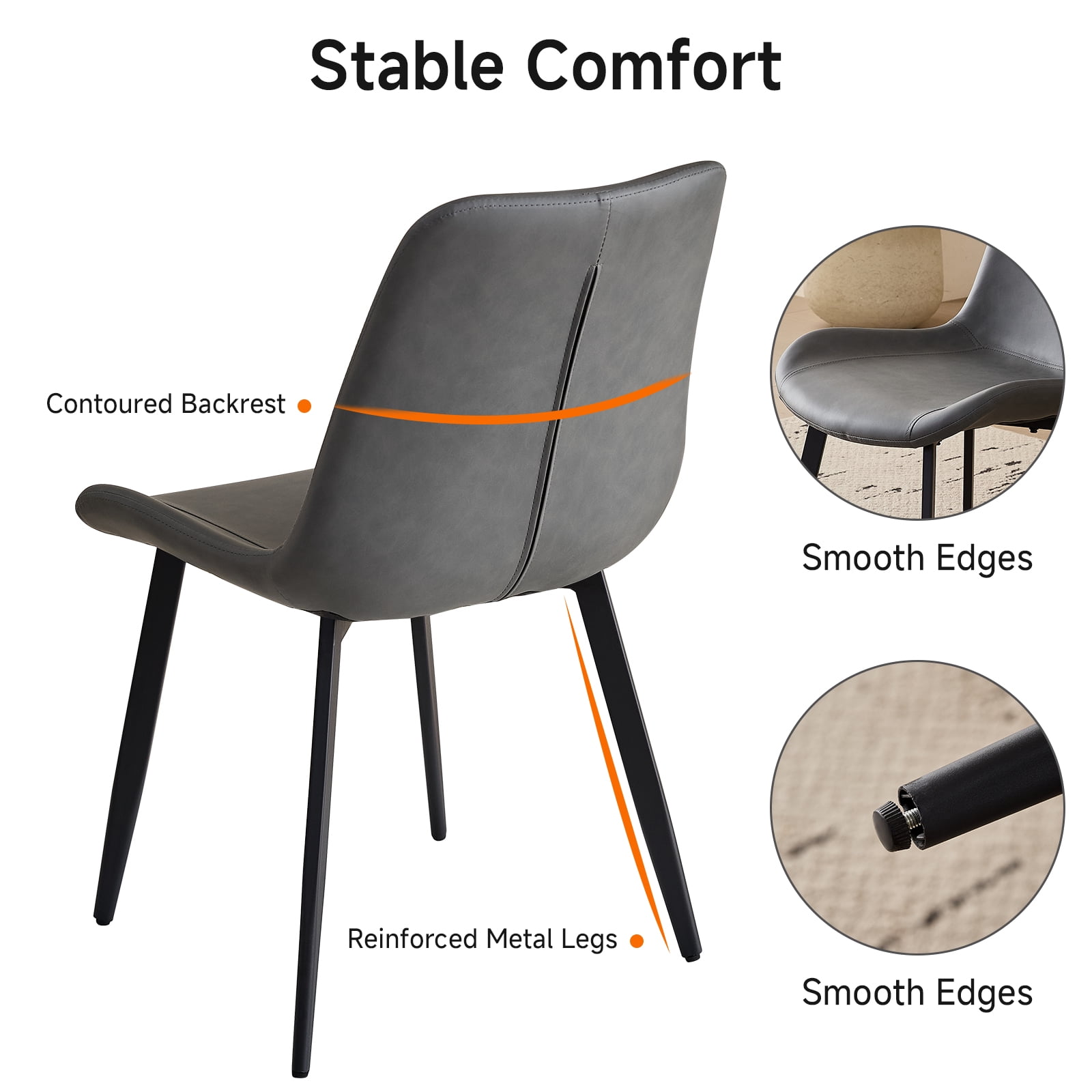 Dining Chairs Set of 4 Modern [Synthetic Leather] Upholstered Kitchen Chairs with Contoured Backrest Metal Legs for Dining Living Room Home, Grey