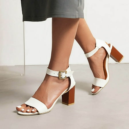 

Josdec Womens Shoes Clearance Roman Sandals Flat Head Open Toe Buckle Solid Color High Heels