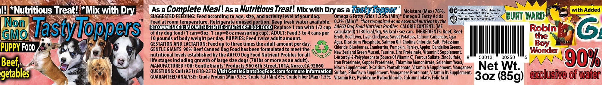 (24 Pack) Gentle Giants Canine Nutrition 90% Beef Grain-Free Wet Dog Food, 3 Oz