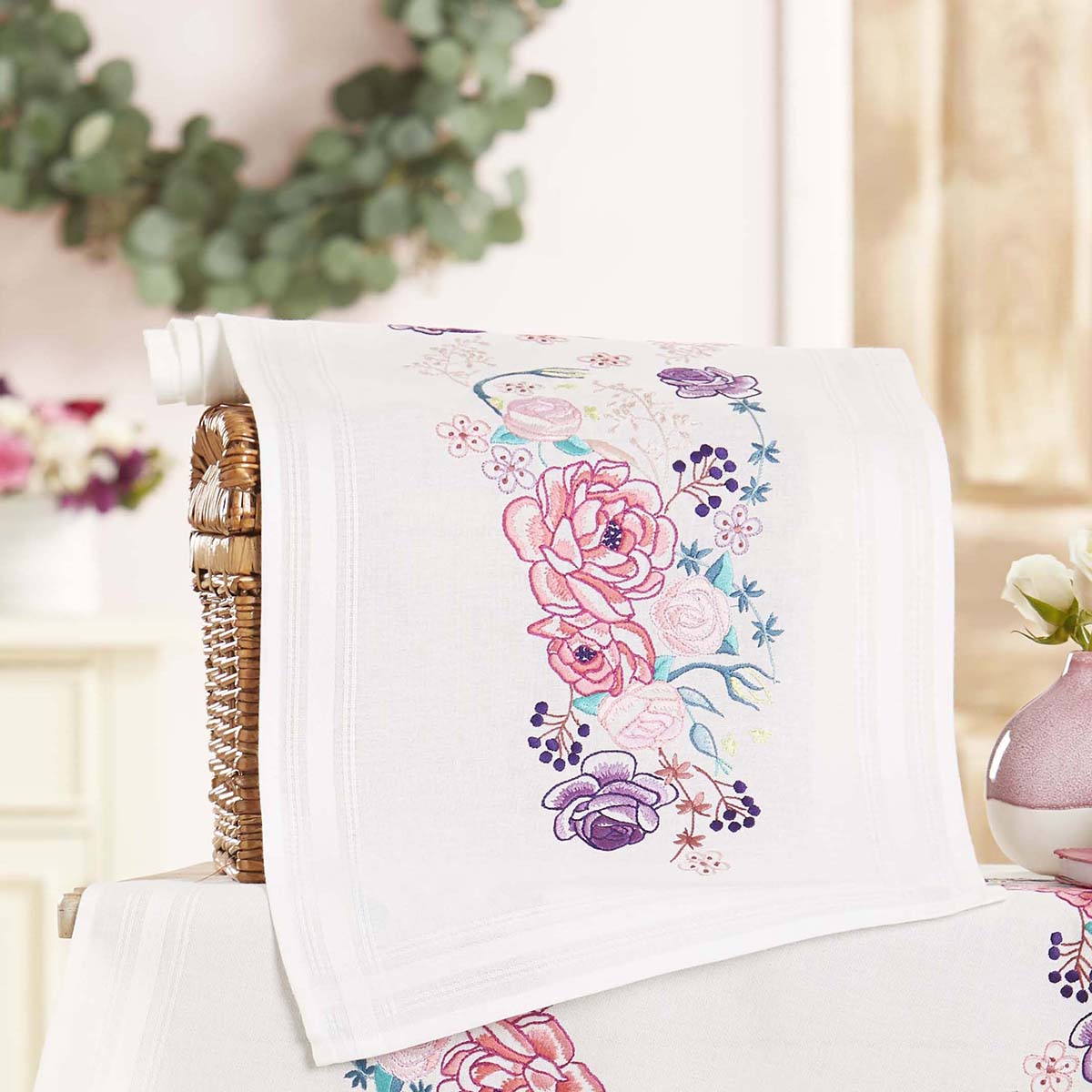 Herrschners® Belladonna Rose Table Runner Stamped Embroidery Kit