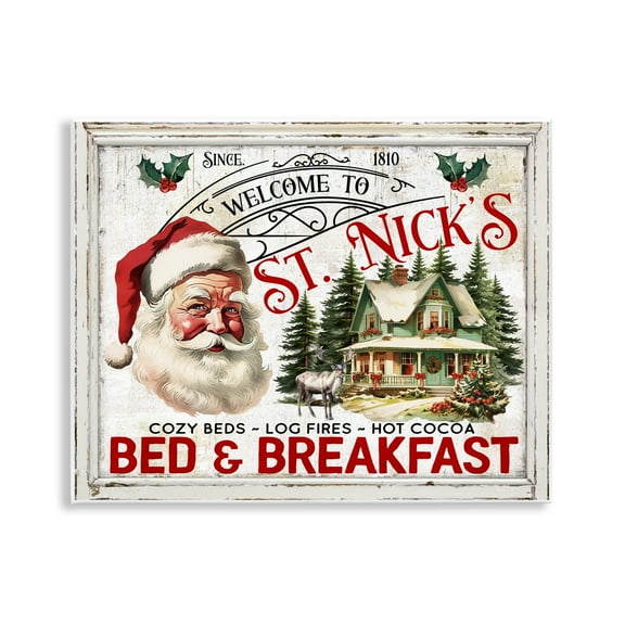 Stupell Industries St Nick's Bed & Breakfast Holiday Painting Unframed Art Prints Wall Art, 14 x 11