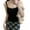 Black, variant on Womens Button Front Ribbed Knitted Crop Top Contrast Lace Trim Sleeveless Fitted Camisole Vests with Chest Pad