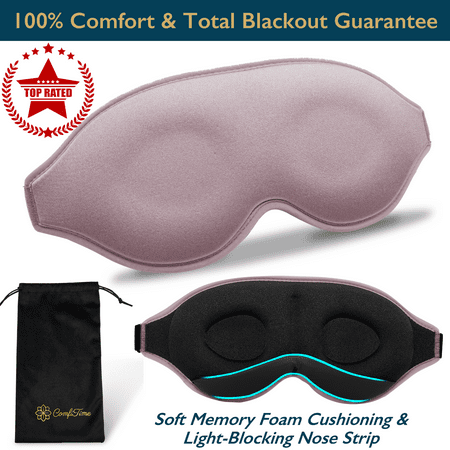ComfiTime Memory Foam Sleep Mask - 100% Blackout 3D Eye Mask for Sleeping, Eye Covers for Men & Women, Contour Blindfold with Nose Baffle for Adult, Soft Travel Eye Blinders Night Mask, Pink