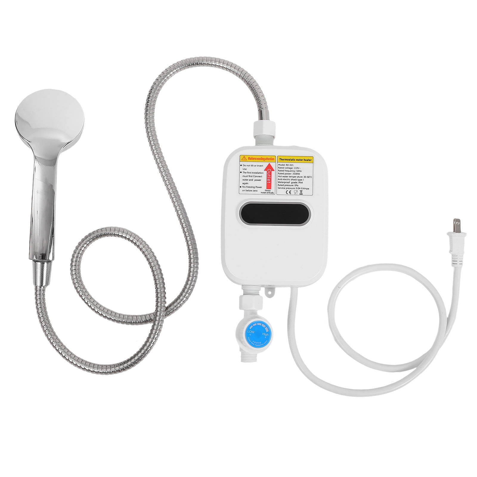 Instant Electric Water Heater - 3500W Tankless Shower & Faucet Heater for Kitchen/Bathroom (110V, LCD Display，White)