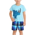 thumbnail image 3 of Afuyipoi Boys 2-Piece Summer Adventure Outfit (2-8 Years) Cute Rhino Print Crewneck Short Sleeve Tee and Plaid Elastic Waist Shorts Blue 4T, 3 of 8