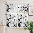 thumbnail image 6 of Spring Flowers Curtain Valances Set Black Bird Peaches Flower Water Ink Painting Kitchen Curtains 24&nbsp;inch Length Rod Pocket Valance and Tiers 3 Piece Set Small Bedroom Bathroom Laundry Decor, 6 of 9