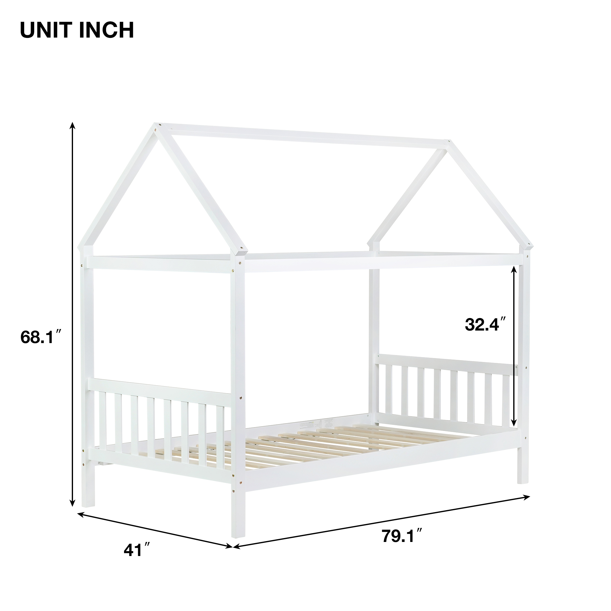 Miniyam Wood Twin Size Bed with House-shaped Design for Kids and Teens, White