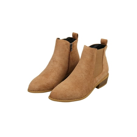 

Zodanni Ladies Anti-Slip Short Boot Outdoor Comfort Zip Up Ankle Boots Lightweight Block Booties Khaki 5