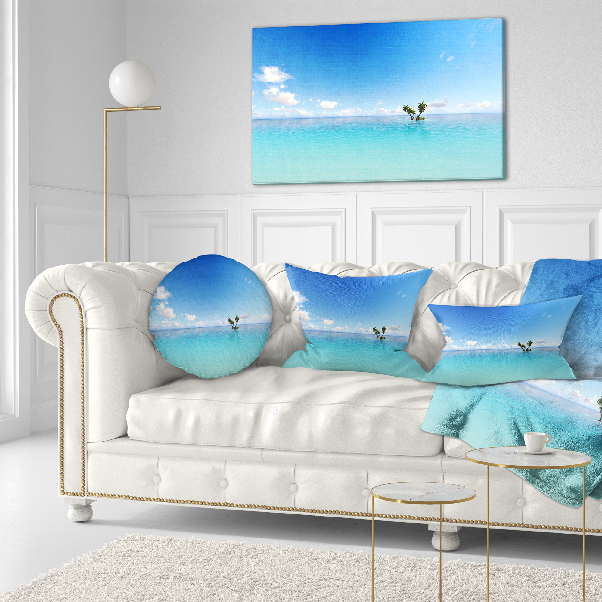Designart Blue Corals Island Sea - Seascape Throw Pillow - 12x20