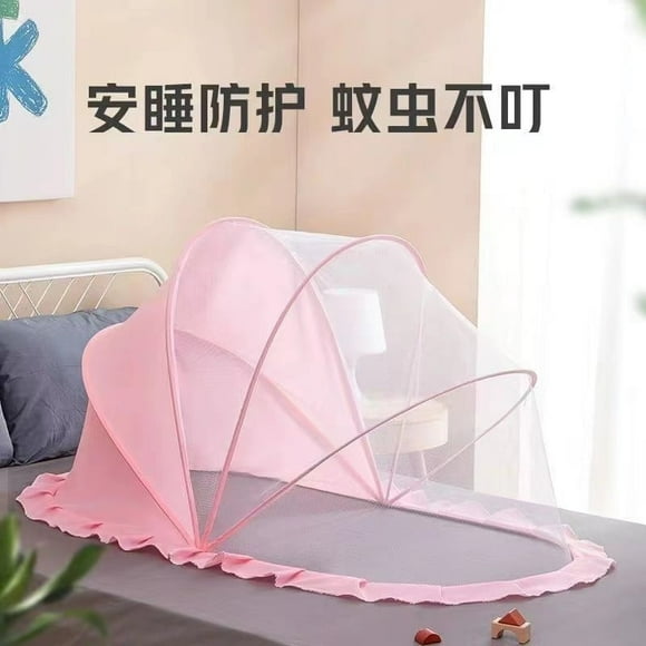 HHBEAUTY Foldable Mosquito Net for Bed with Blackout Canopy, Portable Baby Mosquito Net Tent for Bed, Cots, Cribs, Playards and Playpen, 0-3 Years Kids Travel & Sleep Mosquito Mesh Cover, Pink