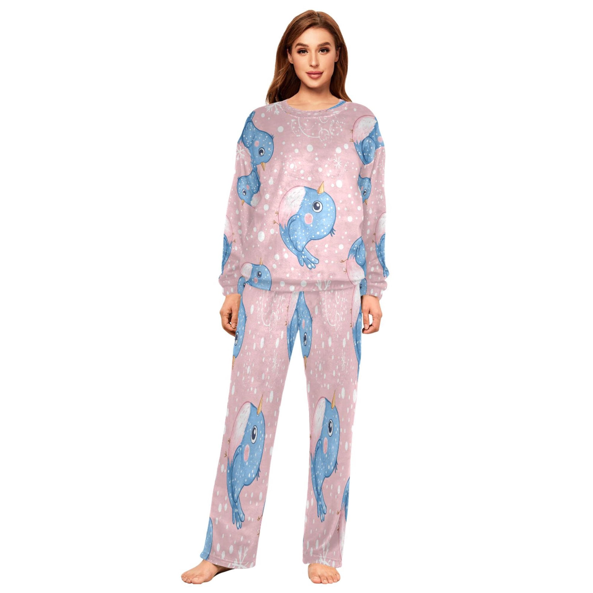 YAZAOO Women Slim Pajamas Loose Style Female Fashion Whimsical Winter Blues Pattern Sleepwear