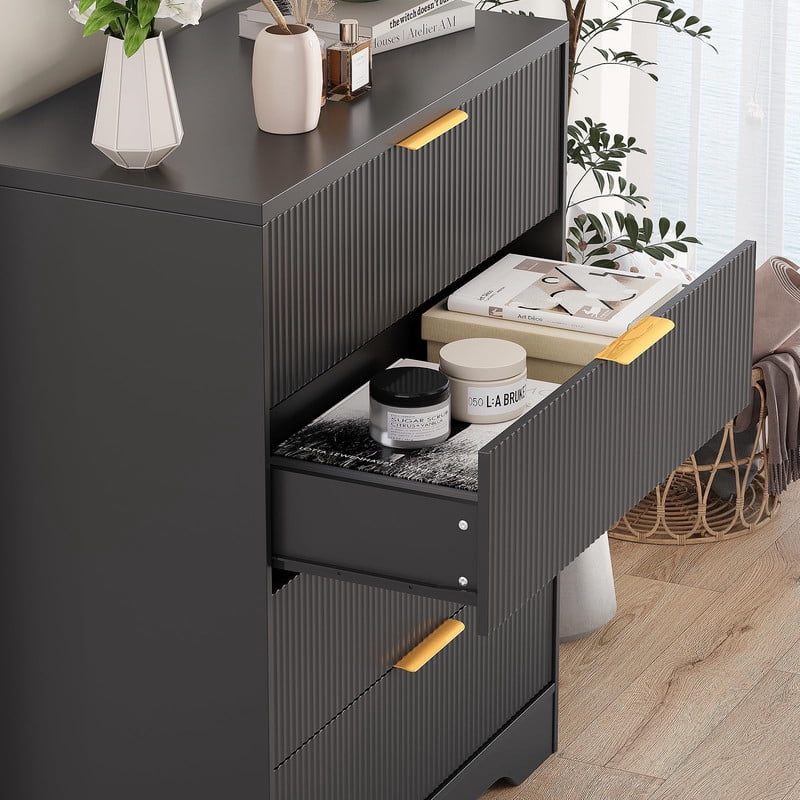 TROPOW 4 Drawers Dresser for Bedroom, Fluted Dresser Chest of Drawers with Handle, Wood Modern Dressers for Closet, Bedroom Furniture Storage Organizer for Living Room, Hallway