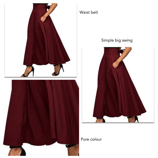 Women Maxi Skirt Pure Color Bow Belt Fashionable Elegant